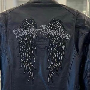 Womens L Harley Davidson Leather W Embellished Crystal Wings